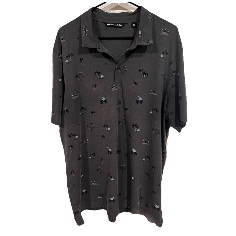 Travis Mathew Polo Shirt Ensenada Golf Men's XXL Gray Beach Beer All over Print